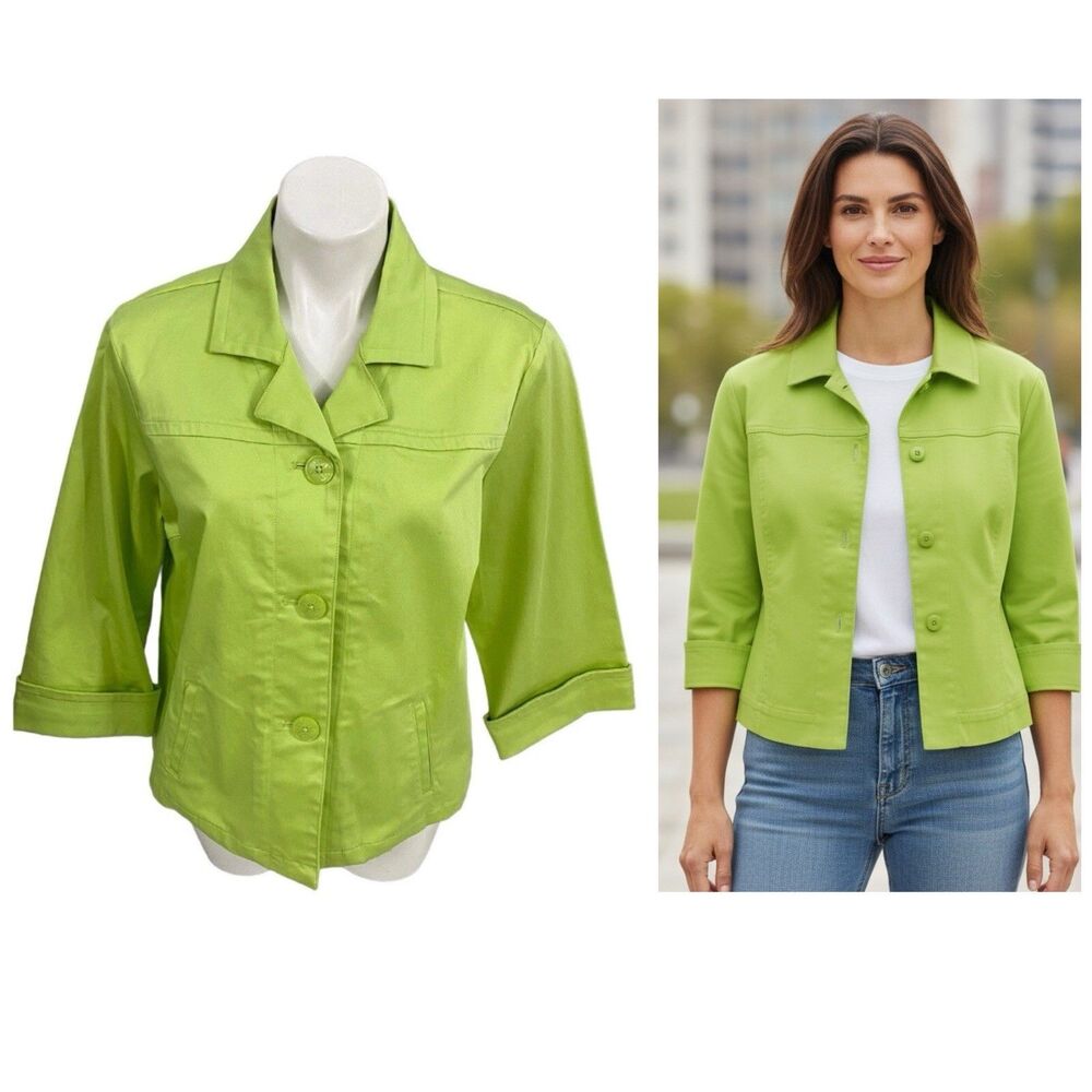 Christopher & Banks Blazer Womens Large Green Work Office Casual Jacket Coastal